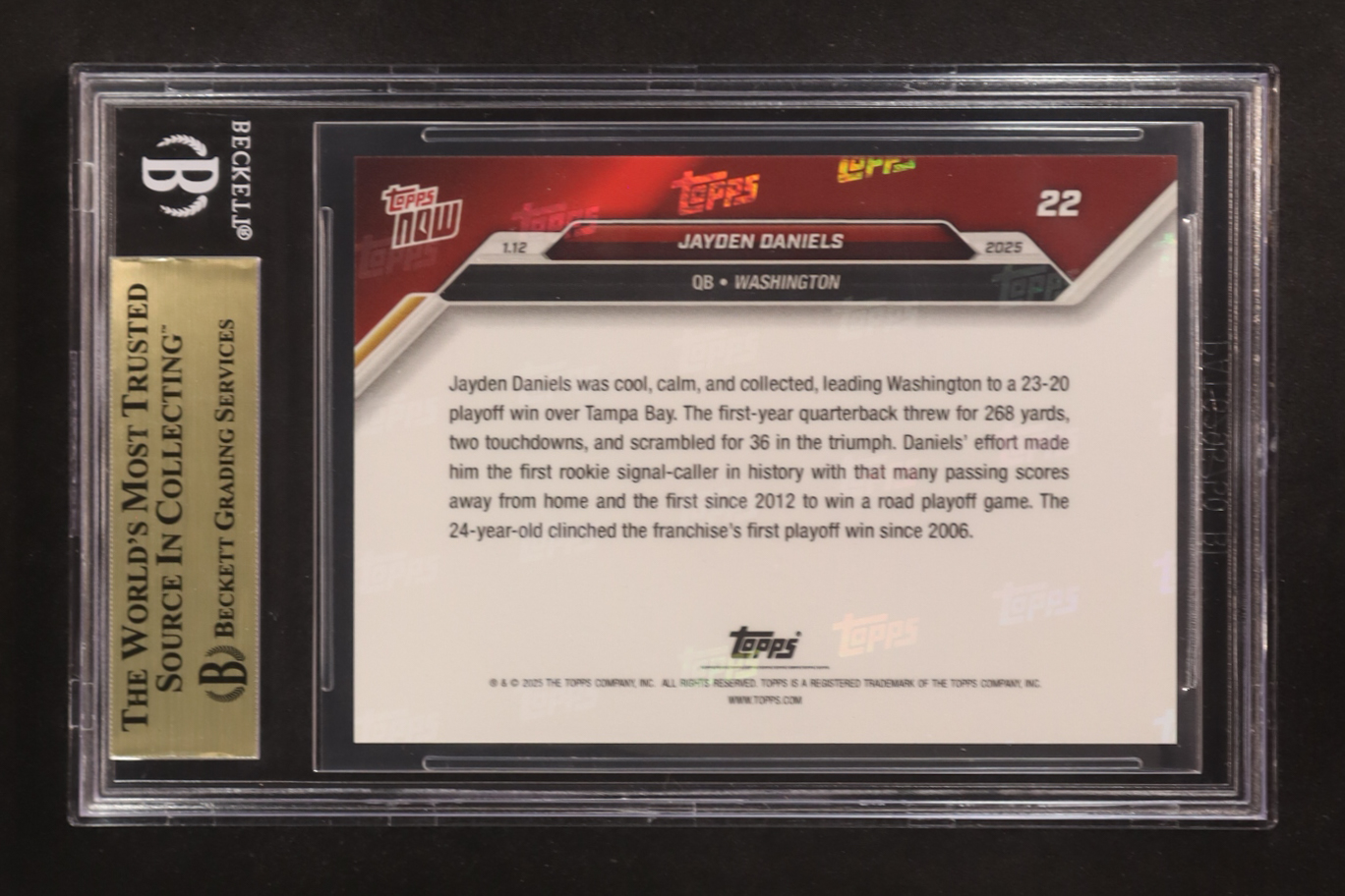 Jayden Daniels 2024 Topps Now #22 RC (BGS 9.5) at PristineAuction.com Jayden Daniels 2024 Topps Now #22 RC (BGS 9.5) at PristineAuction.com