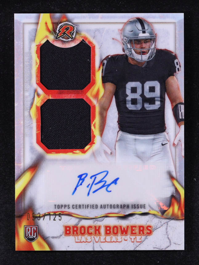Brock Bowers 2024 Topps Resurgence Ignite Rookie Patch Autographs White Surge #IPABB RC #53/125 at PristineAuction.com Brock Bowers 2024 Topps Resurgence Ignite Rookie Patch Autographs White Surge #IPABB RC #53/125 at PristineAuction.com