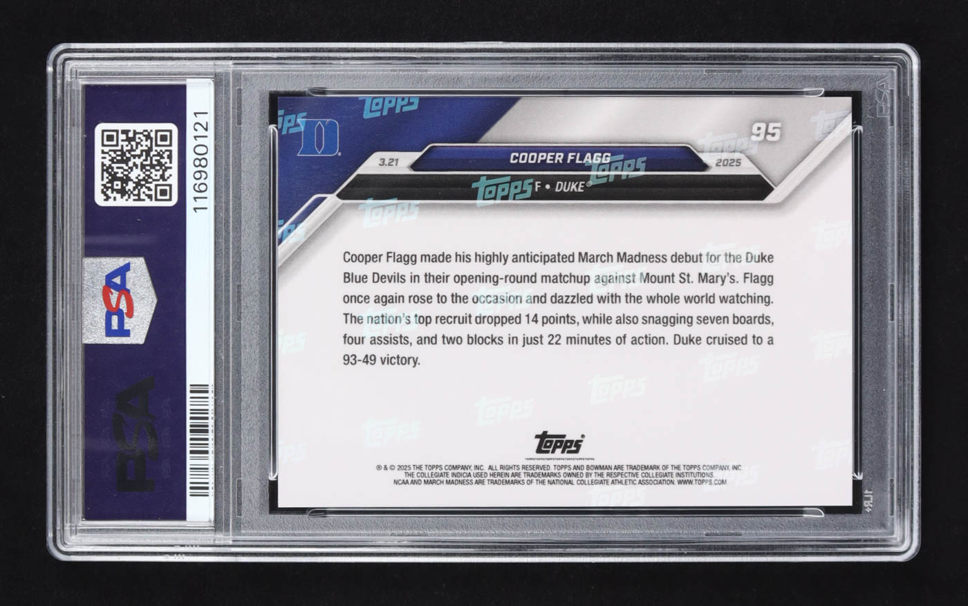 Cooper Flagg 2024-25 Bowman University Now March Madness #95 RC (PSA 10) at PristineAuction.com Cooper Flagg 2024-25 Bowman University Now March Madness #95 RC (PSA 10) at PristineAuction.com