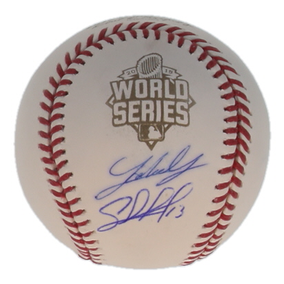 Salvador Perez & Johnny Cueto Signed 2015 World Series Baseball (Beckett & JSA) at PristineAuction.com Salvador Perez & Johnny Cueto Signed 2015 World Series Baseball (Beckett & JSA) at PristineAuction.com