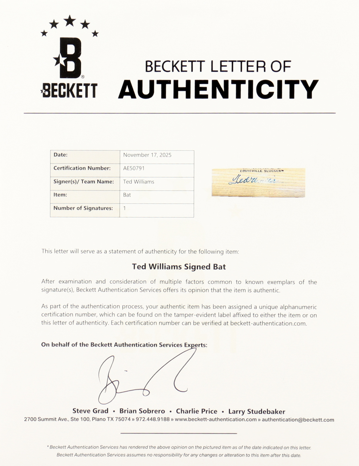 Ted Williams Signed Louisville Slugger Player Model Baseball Bat (Beckett) at PristineAuction.com Ted Williams Signed Louisville Slugger Player Model Baseball Bat (Beckett) at PristineAuction.com