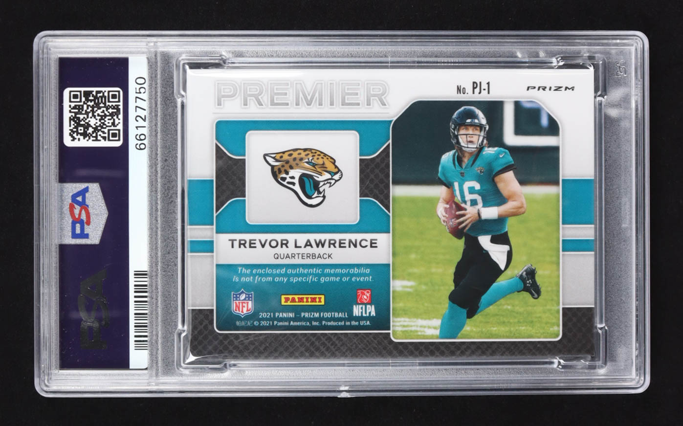 Trevor Lawrence 2021 Panini Prizm Premier Jersey Pink Prizm #PJ-1 RC (PSA 9) at PristineAuction.com Trevor Lawrence 2021 Panini Prizm Premier Jersey Pink Prizm #PJ-1 RC (PSA 9) at PristineAuction.com
