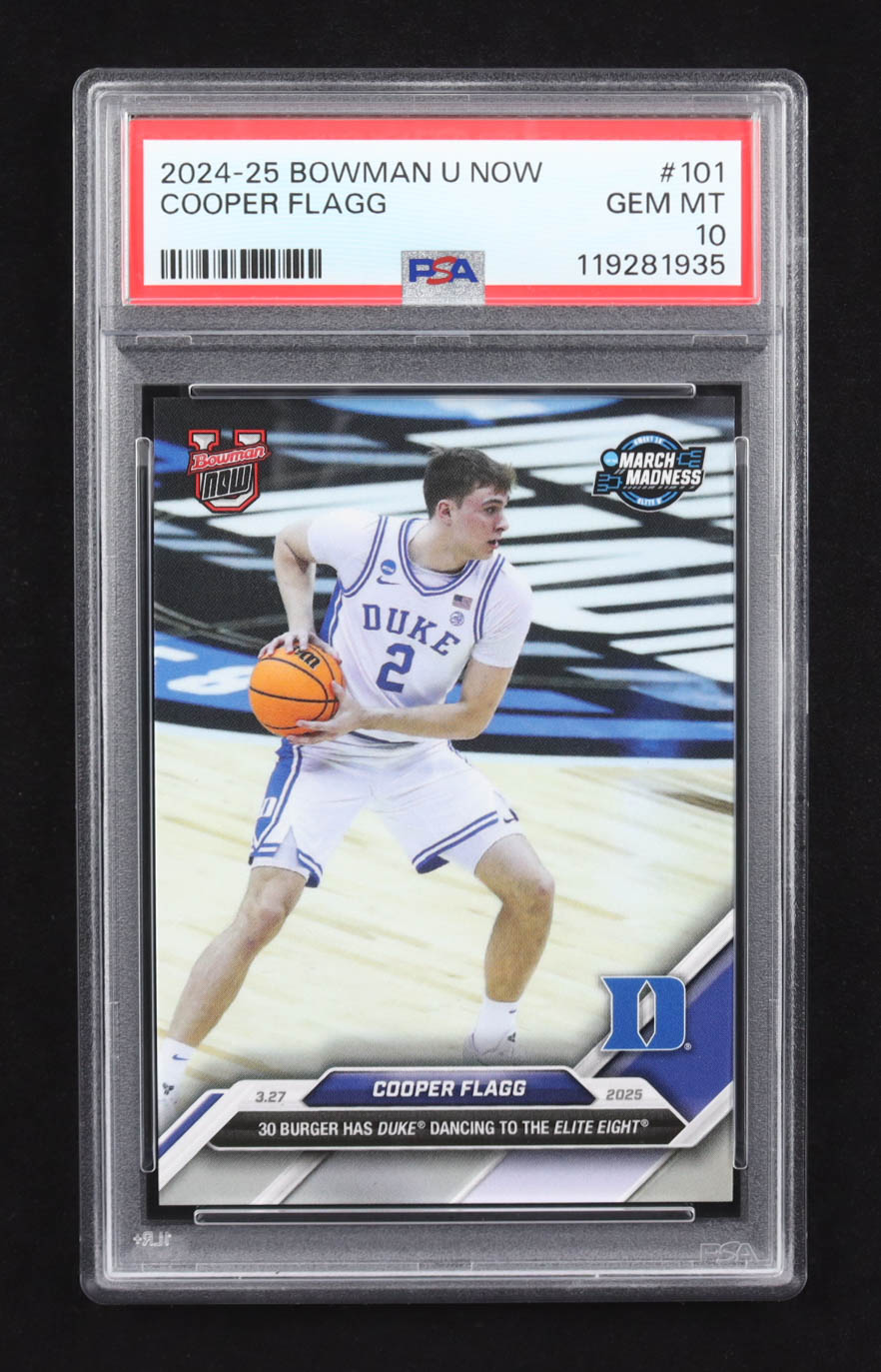 Cooper Flagg 2024-25 Bowman University Now March Madness #101 RC (PSA 10) at PristineAuction.com Cooper Flagg 2024-25 Bowman University Now March Madness #101 RC (PSA 10) at PristineAuction.com
