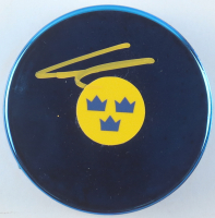 Leo Carlsson Signed Team Sweden Logo Hockey Puck (JSA) at PristineAuction.com