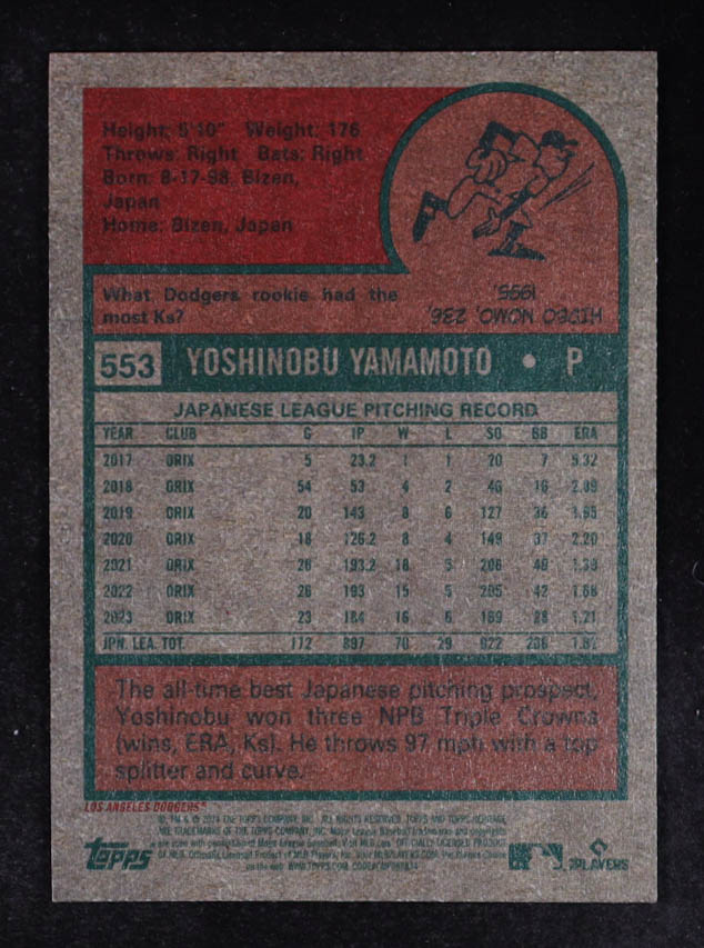 Yoshinobu Yamamoto 2024 Topps Heritage #553 RC at PristineAuction.com Yoshinobu Yamamoto 2024 Topps Heritage #553 RC at PristineAuction.com
