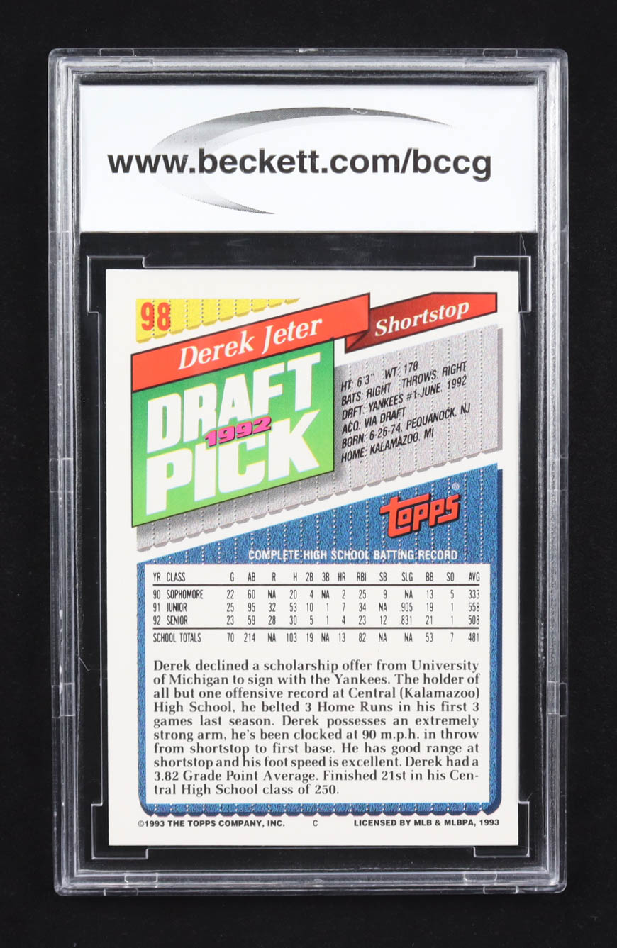 Derek Jeter 1993 Topps Gold #98 RC (BCCG 10) at PristineAuction.com Derek Jeter 1993 Topps Gold #98 RC (BCCG 10) at PristineAuction.com