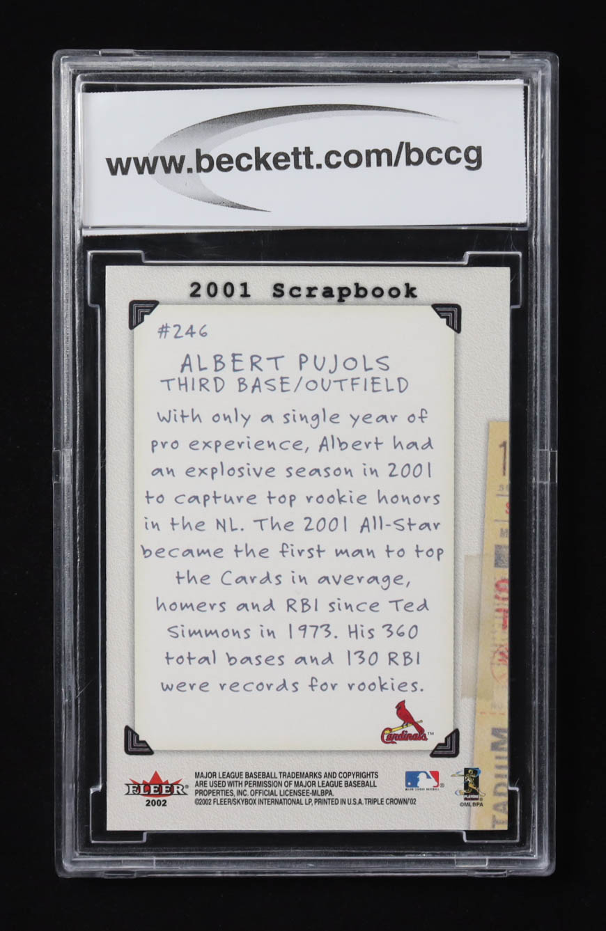 Albert Pujols 2002 Fleer Triple Crown Scrapbook NL Rookie of the Year #246 RC (BCCG 10) at PristineAuction.com Albert Pujols 2002 Fleer Triple Crown Scrapbook NL Rookie of the Year #246 RC (BCCG 10) at PristineAuction.com