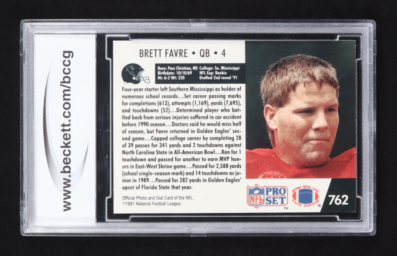 Brett Favre 1991 NFL Pro Set #762 RC (BCCG 10) at PristineAuction.com Brett Favre 1991 NFL Pro Set #762 RC (BCCG 10) at PristineAuction.com