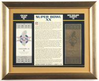 Custom Framed Super Bowl XX Commemorative Score Card with 23KT Gold Ticket Framed Display at PristineAuction.com