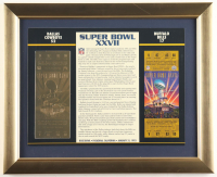 Custom Framed Super Bowl XXVII Commemorative Score Card with 23KT Gold Ticket Framed Display at PristineAuction.com