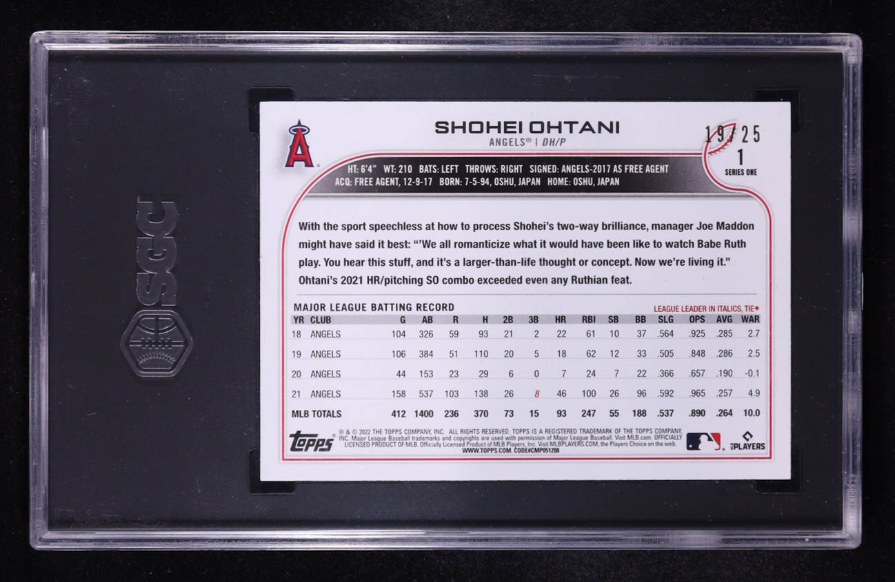 Shohei Ohtani 2022 Topps 1st Edition Black #1 #19/25 (SGC 9.5) at PristineAuction.com Shohei Ohtani 2022 Topps 1st Edition Black #1 #19/25 (SGC 9.5) at PristineAuction.com