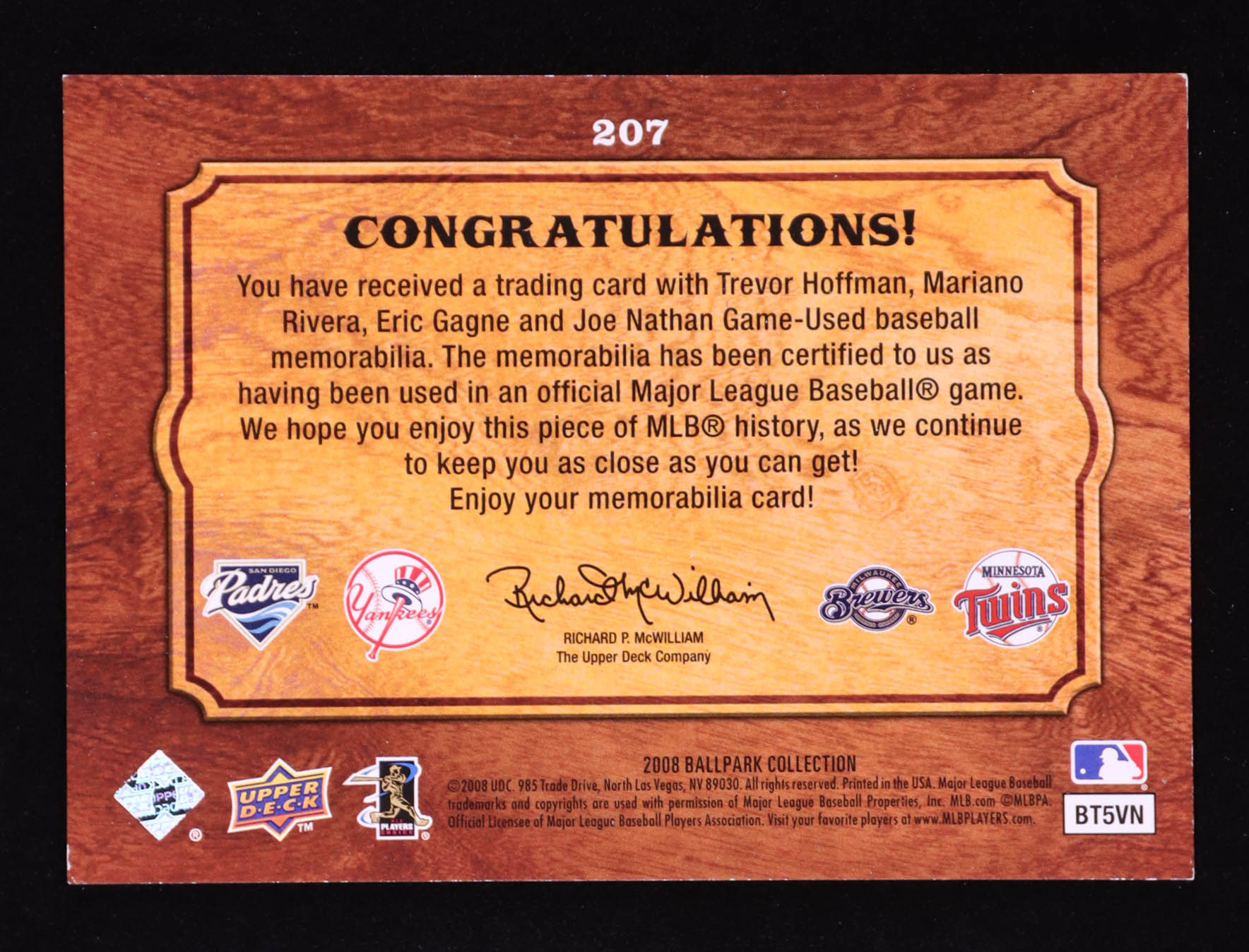 2008 Upper Deck Ballpark Collection #207 Trevor Hoffman / Mariano Rivera / Eric Gagne / Joe Nathan at PristineAuction.com 2008 Upper Deck Ballpark Collection #207 Trevor Hoffman / Mariano Rivera / Eric Gagne / Joe Nathan at PristineAuction.com