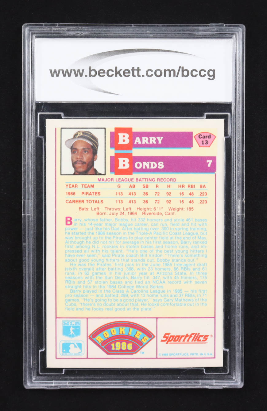 Barry Bonds 1986 Sportflics Rookies #13 RC (BCCG 10) at PristineAuction.com Barry Bonds 1986 Sportflics Rookies #13 RC (BCCG 10) at PristineAuction.com