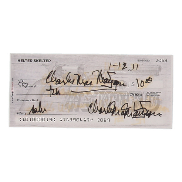 Charles Manson Signed Check (ACOA) at PristineAuction.com Charles Manson Signed Check (ACOA) at PristineAuction.com