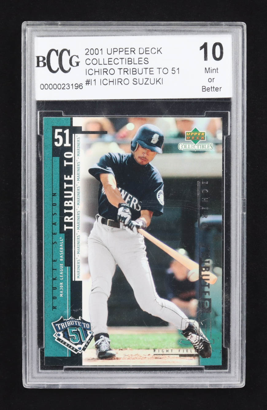 Ichiro Suzuki 2001 Upper Deck Collectibles Ichiro Tributes to 51 #I1 RC (BCCG 10) at PristineAuction.com Ichiro Suzuki 2001 Upper Deck Collectibles Ichiro Tributes to 51 #I1 RC (BCCG 10) at PristineAuction.com