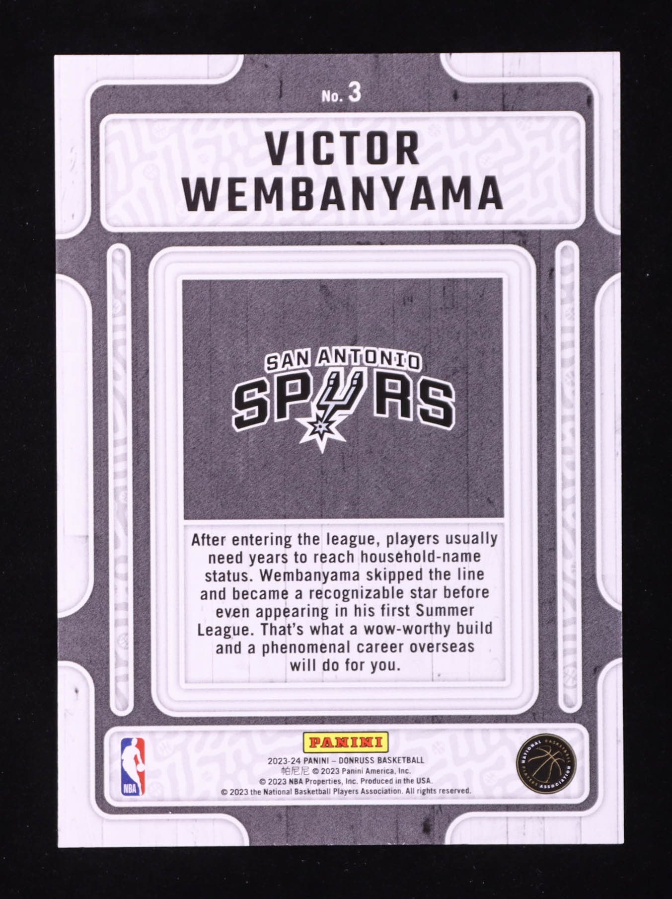 Victor Wembanyama 2023-24 Donruss Hardwood Masters Press Proof #3 RC at PristineAuction.com Victor Wembanyama 2023-24 Donruss Hardwood Masters Press Proof #3 RC at PristineAuction.com