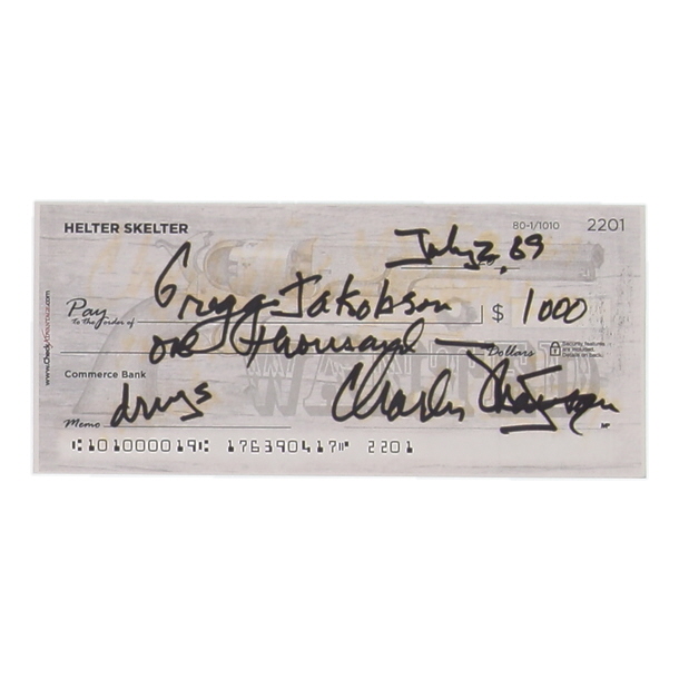 Charles Manson Signed Check (ACOA) at PristineAuction.com Charles Manson Signed Check (ACOA) at PristineAuction.com