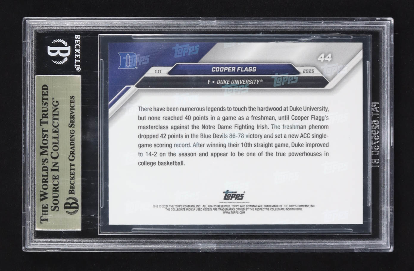 Cooper Flagg 2024-25 Bowman U Now #44 RC # /8444 (BGS 10) at PristineAuction.com Cooper Flagg 2024-25 Bowman U Now #44 RC # /8444 (BGS 10) at PristineAuction.com