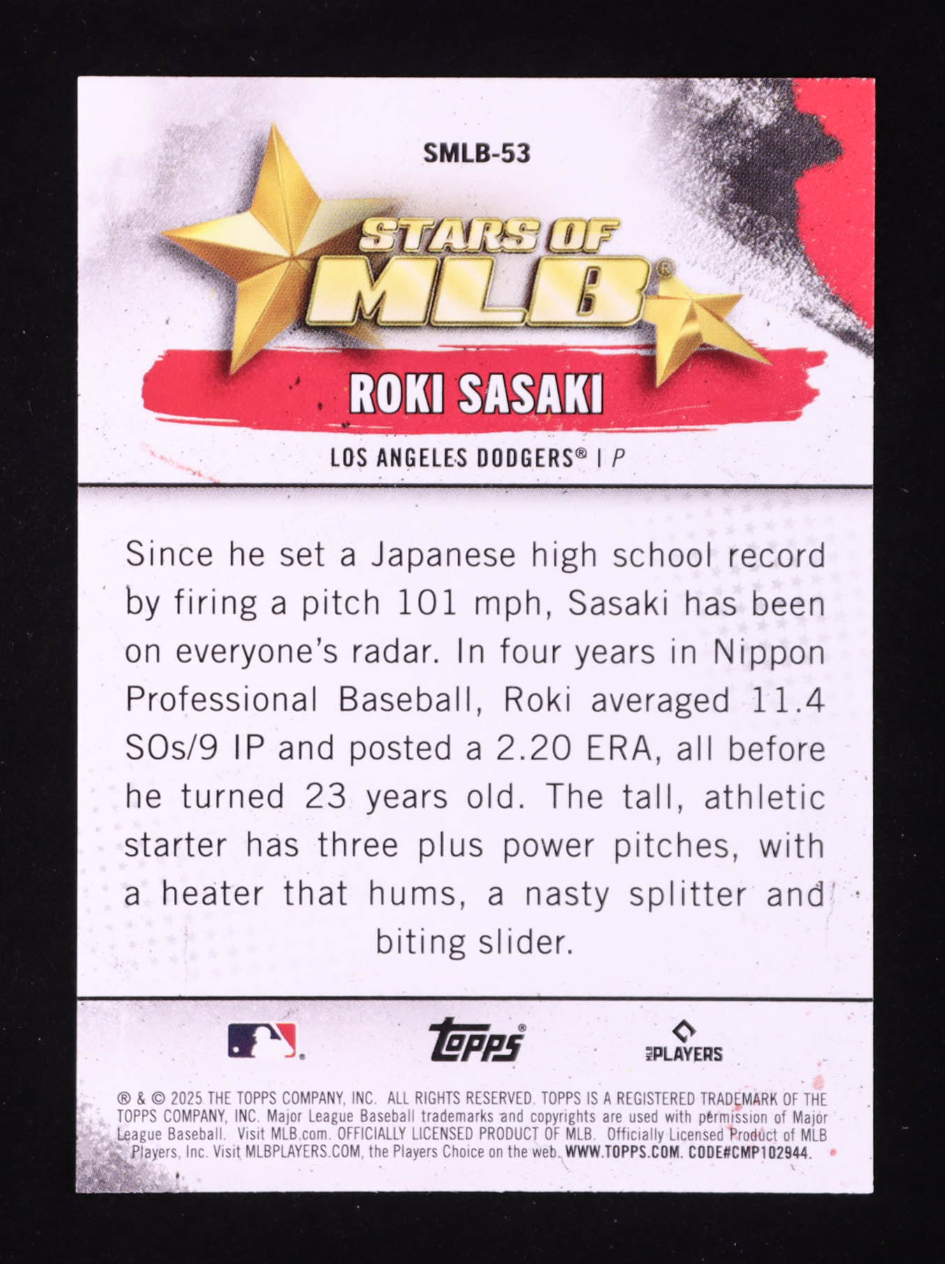 Roki Sasaki 2025 Topps Stars Of MLB #SMLB53 RC at PristineAuction.com Roki Sasaki 2025 Topps Stars Of MLB #SMLB53 RC at PristineAuction.com