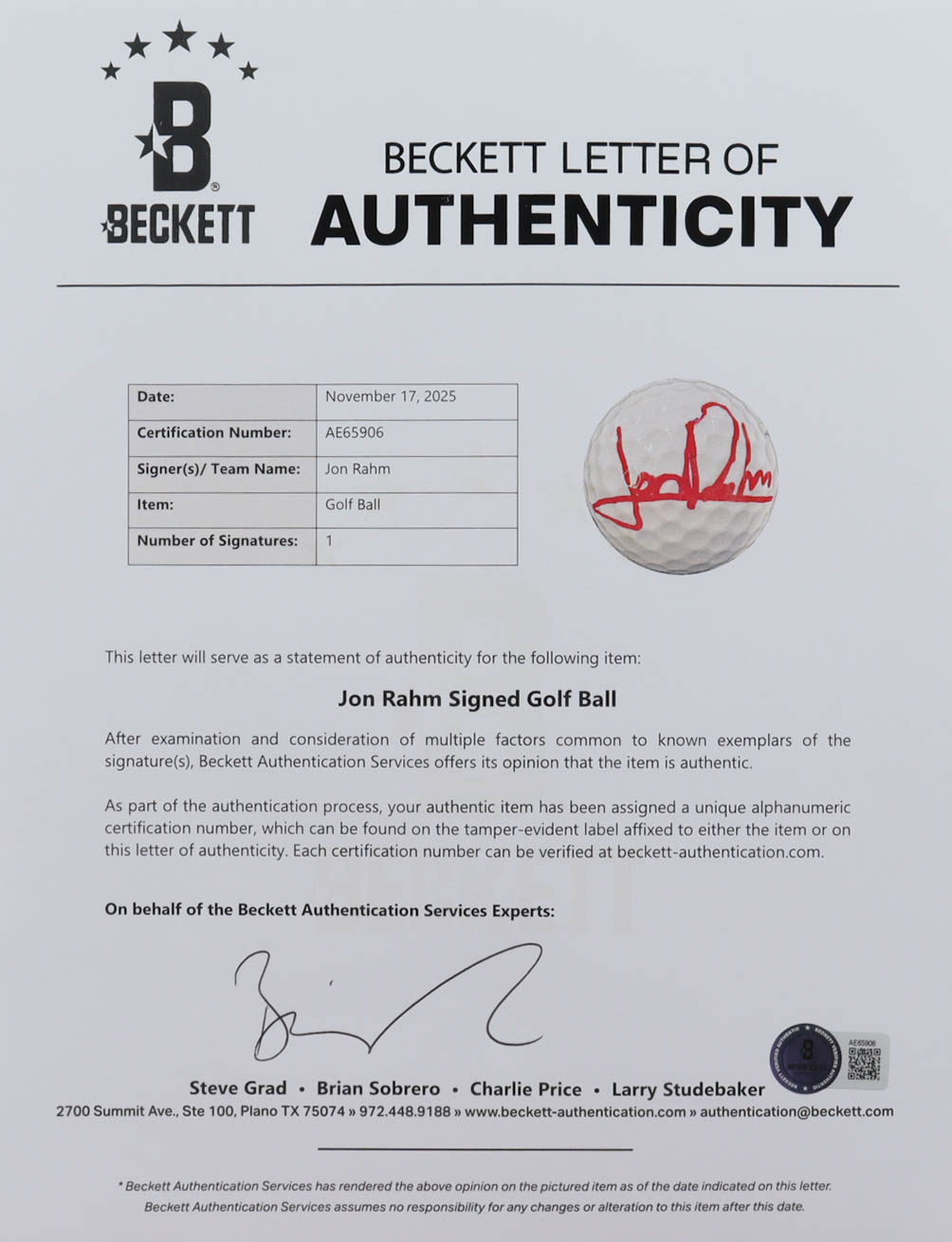 Jon Rahm Signed Masters Logo Golf Ball (JSA) at PristineAuction.com Jon Rahm Signed Masters Logo Golf Ball (JSA) at PristineAuction.com