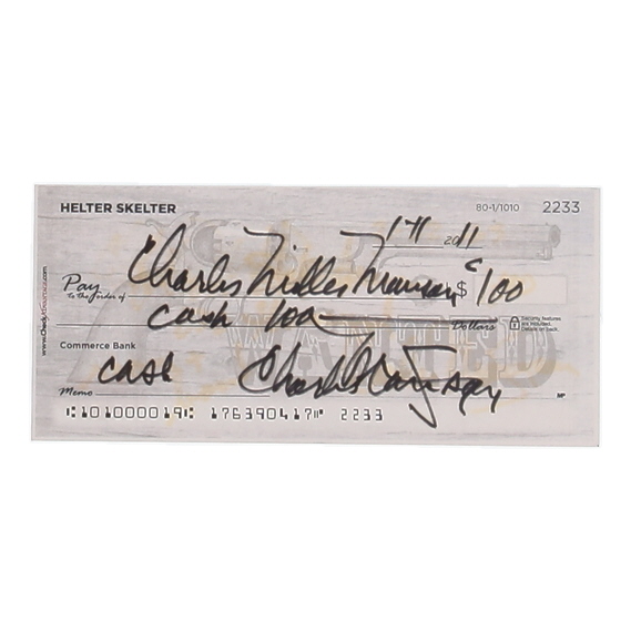 Charles Manson Signed Check (ACOA) at PristineAuction.com Charles Manson Signed Check (ACOA) at PristineAuction.com