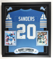 Barry Sanders Signed Custom Framed Jersey Display (TriStar) at PristineAuction.com