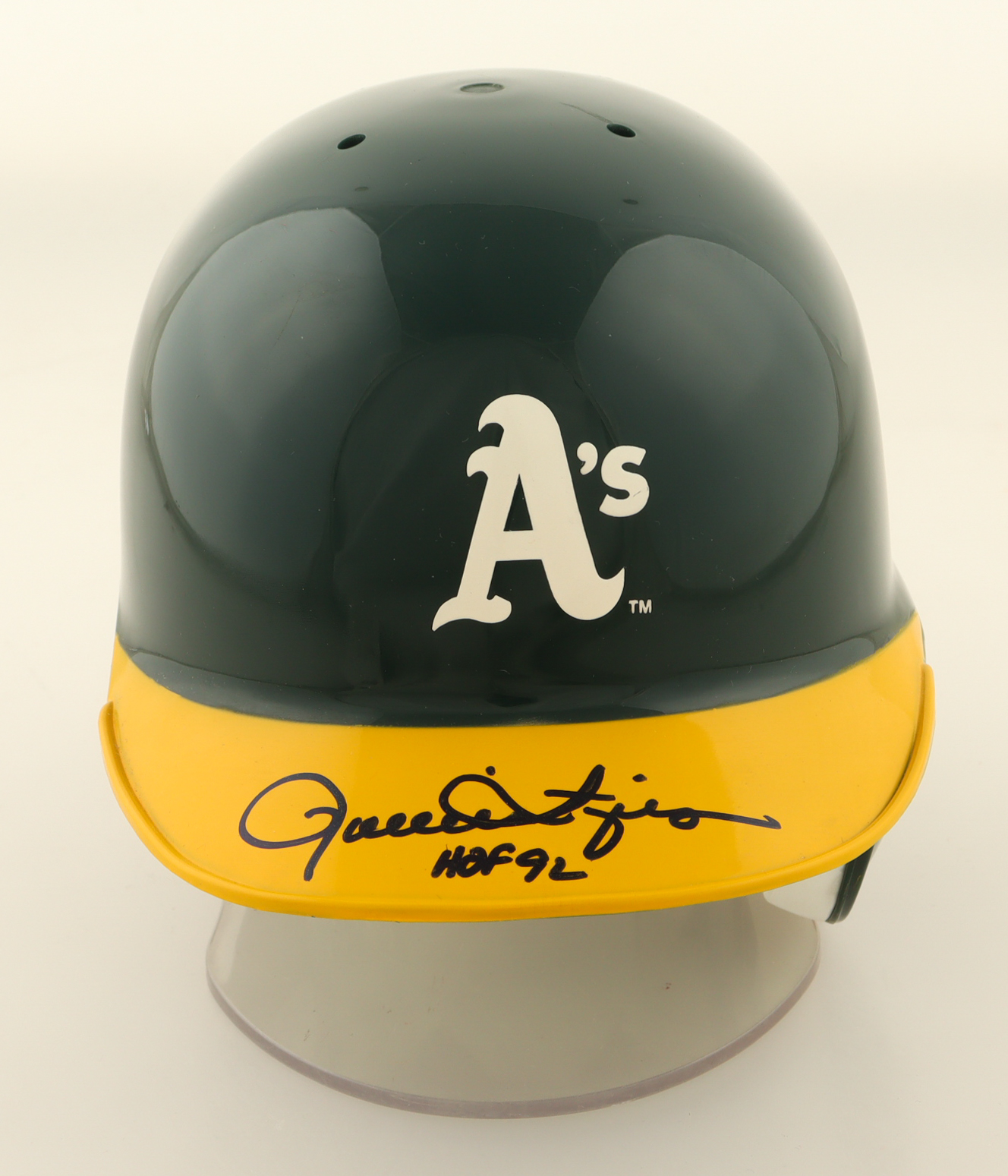 Rollie Fingers Signed Athletics Mini Batting Helmet Inscribed "HOF 92" (Beckett) at PristineAuction.com Rollie Fingers Signed Athletics Mini Batting Helmet Inscribed "HOF 92" (Beckett) at PristineAuction.com
