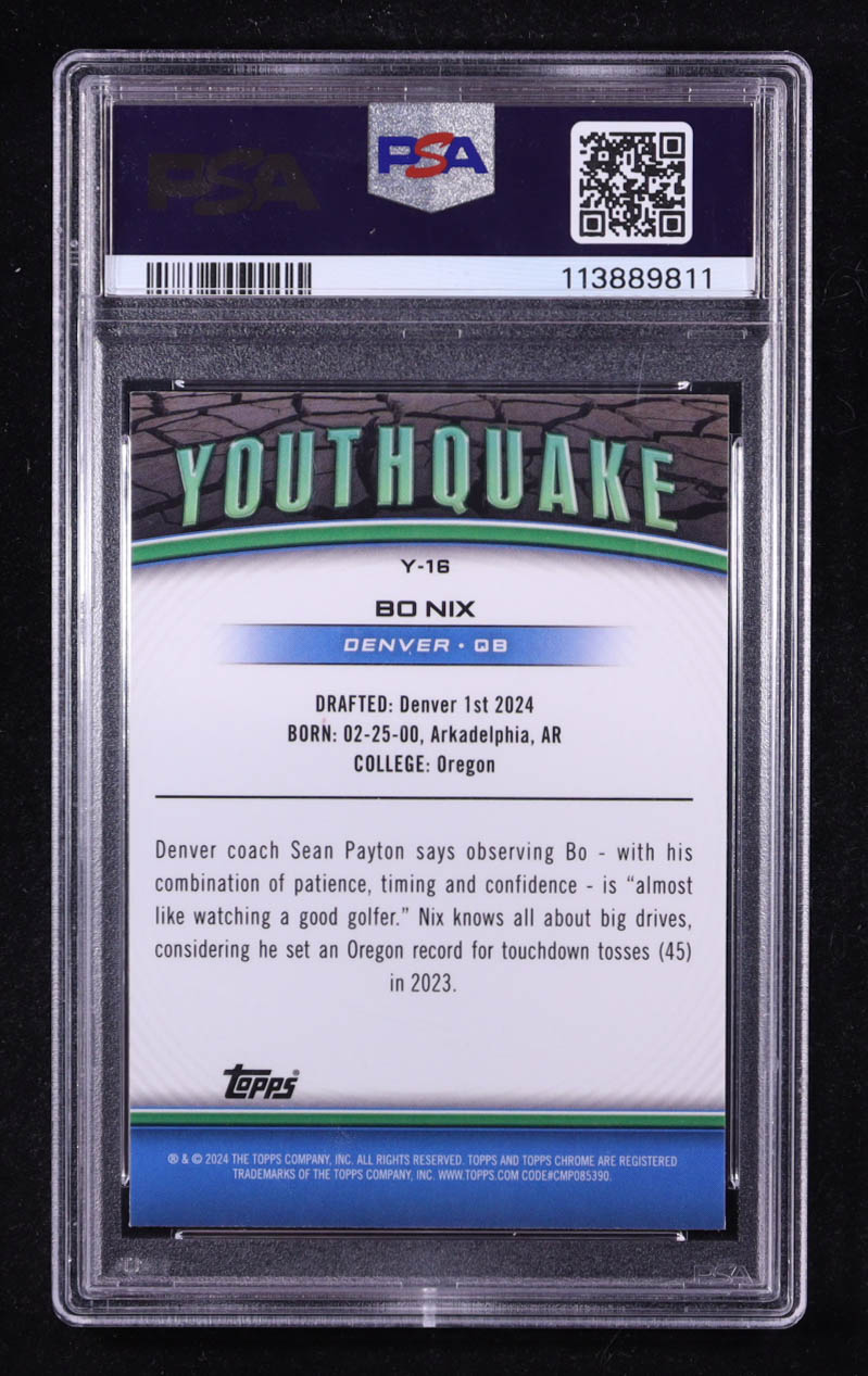 Bo Nix 2024 Topps Chrome Youthquake Xfractors #Y16 RC (PSA 10) at PristineAuction.com Bo Nix 2024 Topps Chrome Youthquake Xfractors #Y16 RC (PSA 10) at PristineAuction.com