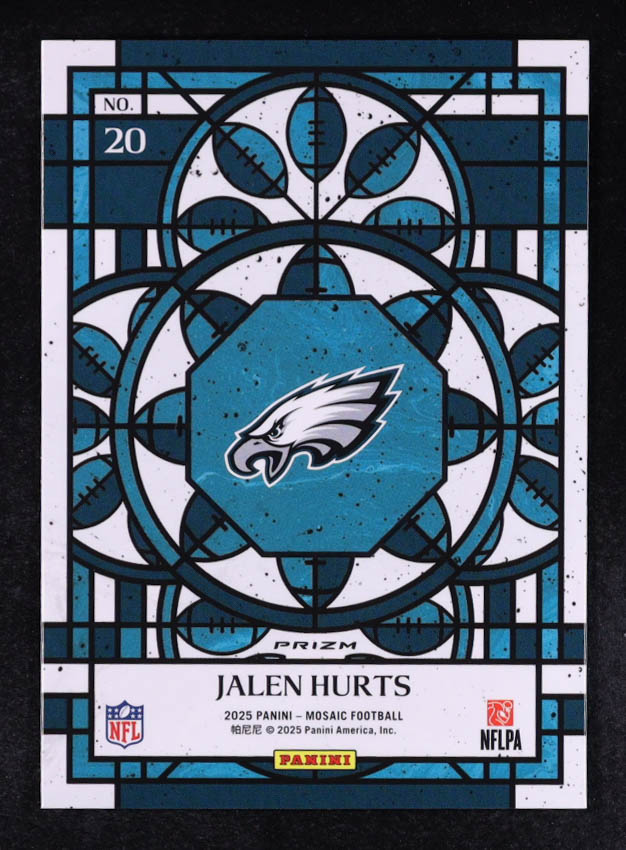 Jalen Hurts 2025 Panini Mosaic Stained Glass #20 at PristineAuction.com Jalen Hurts 2025 Panini Mosaic Stained Glass #20 at PristineAuction.com