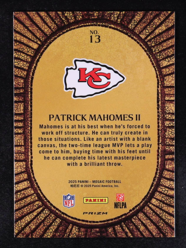 Patrick Mahomes II 2025 Panini Mosaic Micro Mosaic #13 at PristineAuction.com Patrick Mahomes II 2025 Panini Mosaic Micro Mosaic #13 at PristineAuction.com