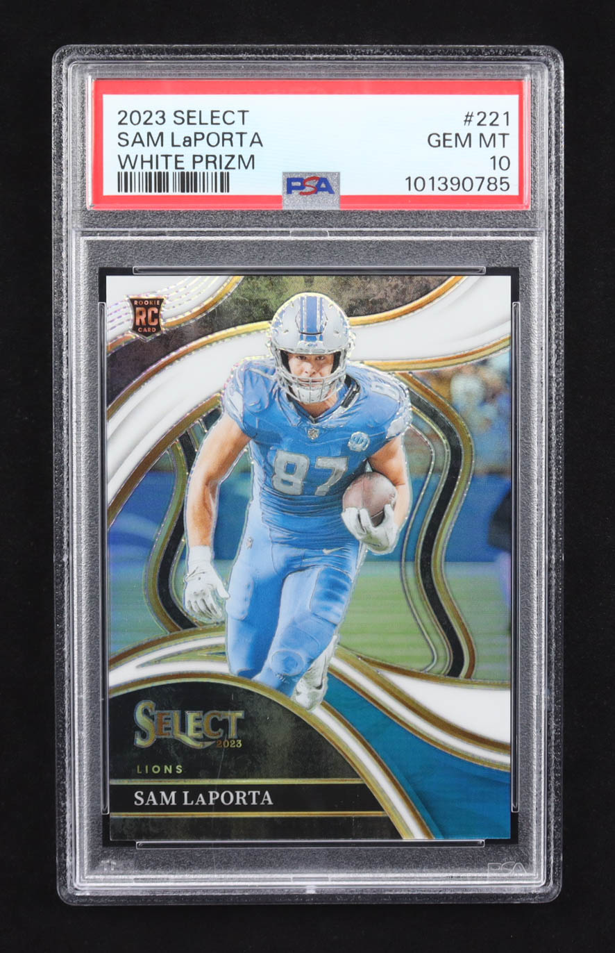 Sam Laporta 2023 Panini Select White Prizm #221 RC #15/35 (PSA 10) at PristineAuction.com Sam Laporta 2023 Panini Select White Prizm #221 RC #15/35 (PSA 10) at PristineAuction.com
