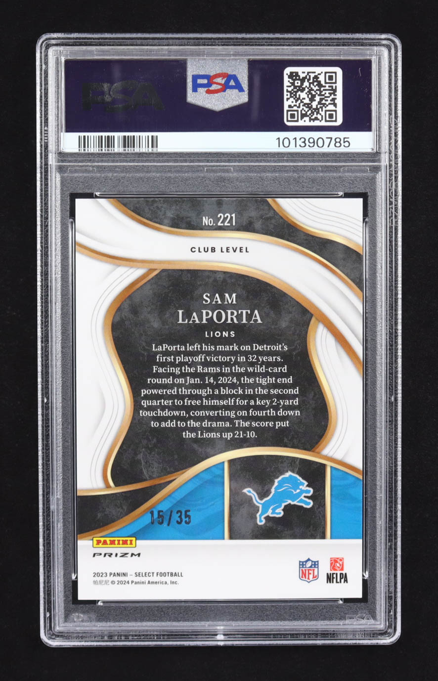 Sam Laporta 2023 Panini Select White Prizm #221 RC #15/35 (PSA 10) at PristineAuction.com Sam Laporta 2023 Panini Select White Prizm #221 RC #15/35 (PSA 10) at PristineAuction.com