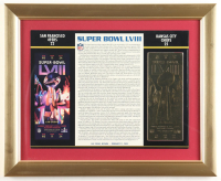Custom Framed Super Bowl LVIII Commemorative Score Card with 23KT Gold Ticket Framed Display at PristineAuction.com