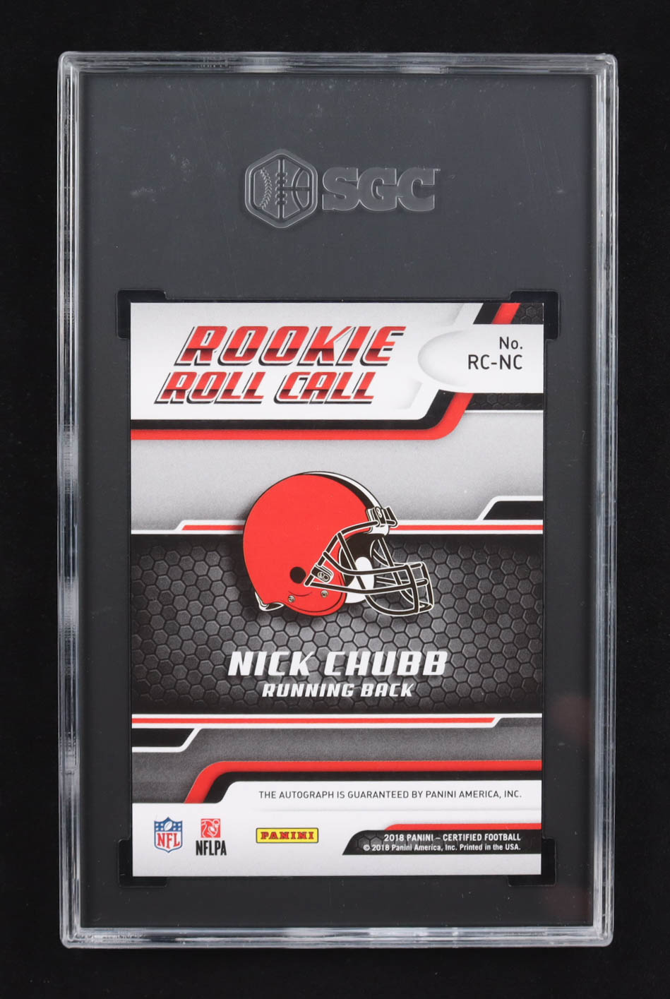 Nick Chubb 2018 Panini Certified Rookie Roll Call Autographs Mirror Red #RC-NC RC #14/35 (SGC 9 | Autograph Graded SGC 10) at PristineAuction.com Nick Chubb 2018 Panini Certified Rookie Roll Call Autographs Mirror Red #RC-NC RC #14/35 (SGC 9 | Autograph Graded SGC 10) at PristineAuction.com