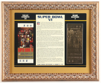 Custom Framed Super Bowl VI Commemorative Score Card with 23KT Gold Ticket Framed Display at PristineAuction.com