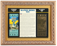 Custom Framed Super Bowl XIV Commemorative Score Card with 23KT Gold Ticket Framed Display at PristineAuction.com