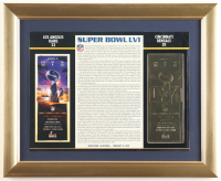 Custom Framed Super Bowl LVI Commemorative Score Card with 23KT Gold Ticket Framed Display at PristineAuction.com