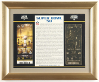 Custom Framed Super Bowl 50 Commemorative Score Card with 23KT Gold Ticket Framed Display at PristineAuction.com