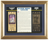 Custom Framed Super Bowl XXXVIII Commemorative Score Card with 23KT Gold Ticket Framed Display at PristineAuction.com