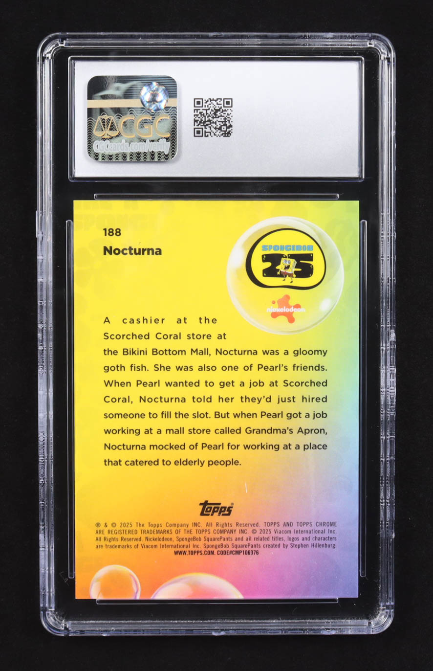 Nocturna 2025 Spongebob Chrome Topps Orange Refractor #188 #02/25 (CGC 8) at PristineAuction.com Nocturna 2025 Spongebob Chrome Topps Orange Refractor #188 #02/25 (CGC 8) at PristineAuction.com