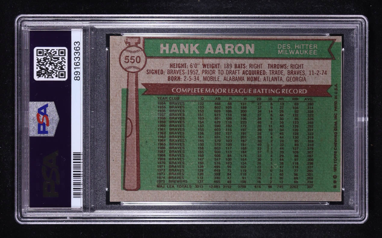 Hank Aaron 1976 Topps #550 (PSA 6) at PristineAuction.com Hank Aaron 1976 Topps #550 (PSA 6) at PristineAuction.com