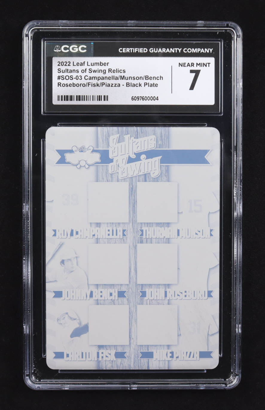 2022 Leaf Lumber Black Plate Sultans of Swing #SOS-03 #1/1 Carlton Fisk / John Roseboro / Johnny Bench / Mike Piazza / Roy Campanella / Thurman Munson (CGC 7) at PristineAuction.com 2022 Leaf Lumber Black Plate Sultans of Swing #SOS-03 #1/1 Carlton Fisk / John Roseboro / Johnny Bench / Mike Piazza / Roy Campanella / Thurman Munson (CGC 7) at PristineAuction.com