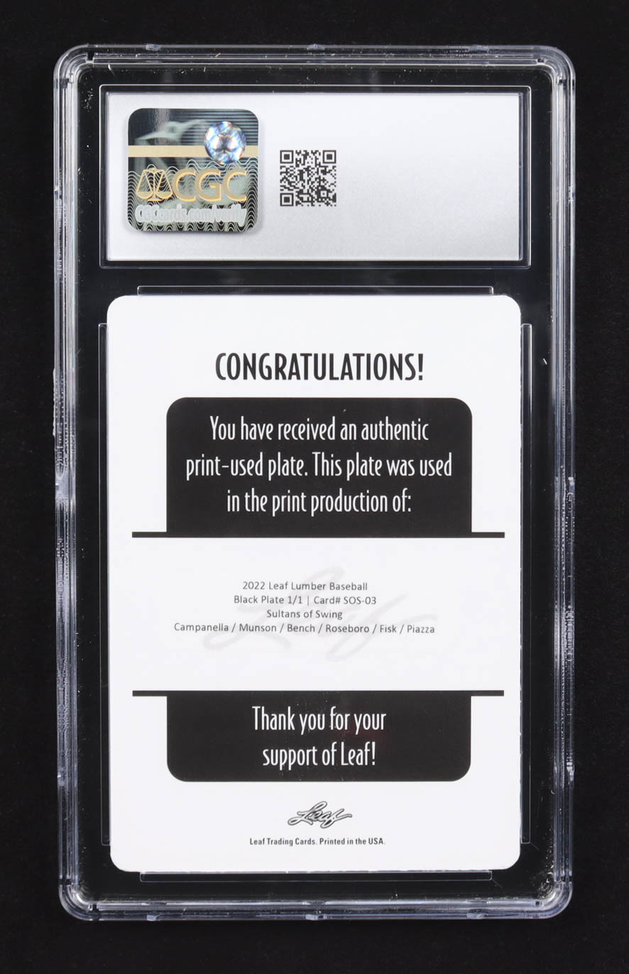 2022 Leaf Lumber Black Plate Sultans of Swing #SOS-03 #1/1 Carlton Fisk / John Roseboro / Johnny Bench / Mike Piazza / Roy Campanella / Thurman Munson (CGC 7) at PristineAuction.com 2022 Leaf Lumber Black Plate Sultans of Swing #SOS-03 #1/1 Carlton Fisk / John Roseboro / Johnny Bench / Mike Piazza / Roy Campanella / Thurman Munson (CGC 7) at PristineAuction.com