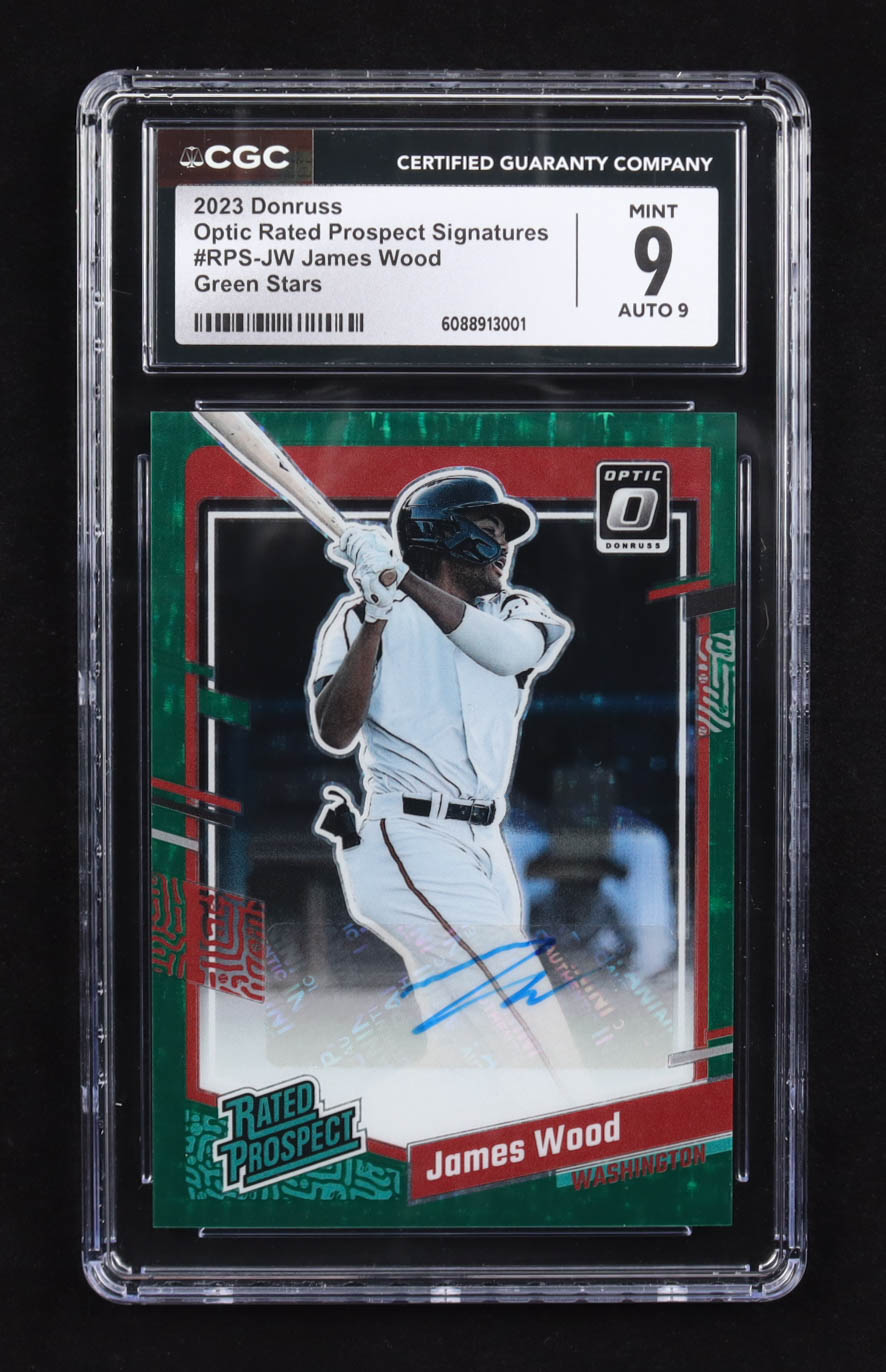 James Wood 2023 Panini Donruss Optic Rated Prospect Signatures Green Stars #RPS-JW RC #03/15 (CGC 9 | Autograph Graded CGC 9) at PristineAuction.com James Wood 2023 Panini Donruss Optic Rated Prospect Signatures Green Stars #RPS-JW RC #03/15 (CGC 9 | Autograph Graded CGC 9) at PristineAuction.com