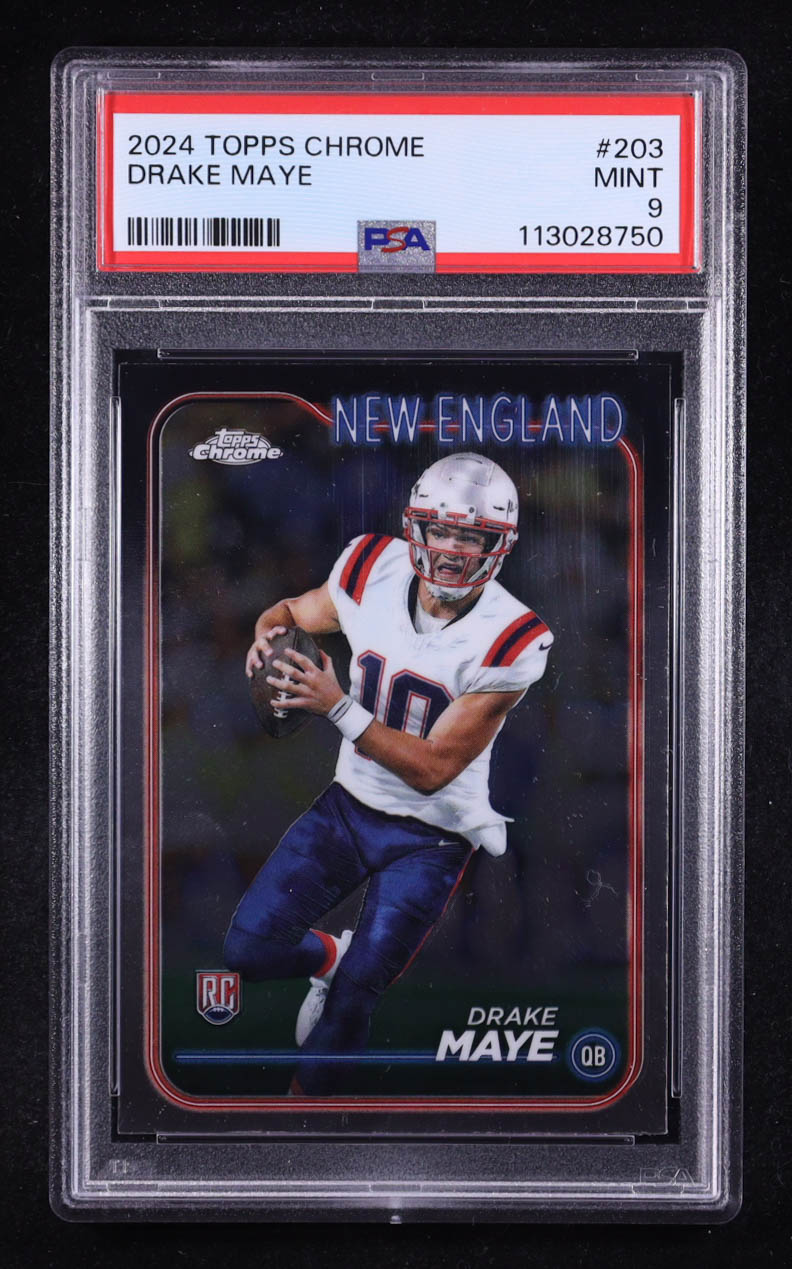 Drake Maye 2024 Topps Chrome #203 RC (PSA 9) at PristineAuction.com Drake Maye 2024 Topps Chrome #203 RC (PSA 9) at PristineAuction.com