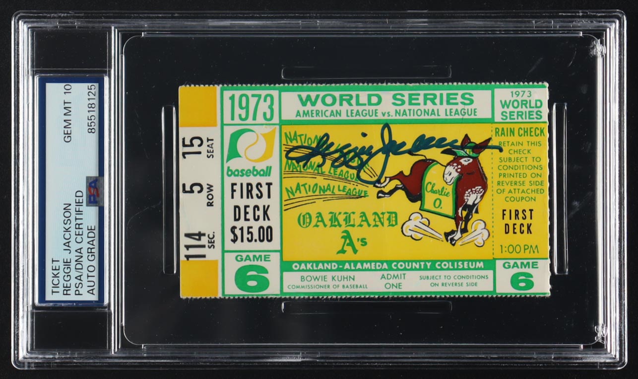 Reggie Jackson Signed 1973 Original World Series Game Ticket (PSA Auto 10) at PristineAuction.com Reggie Jackson Signed 1973 Original World Series Game Ticket (PSA Auto 10) at PristineAuction.com