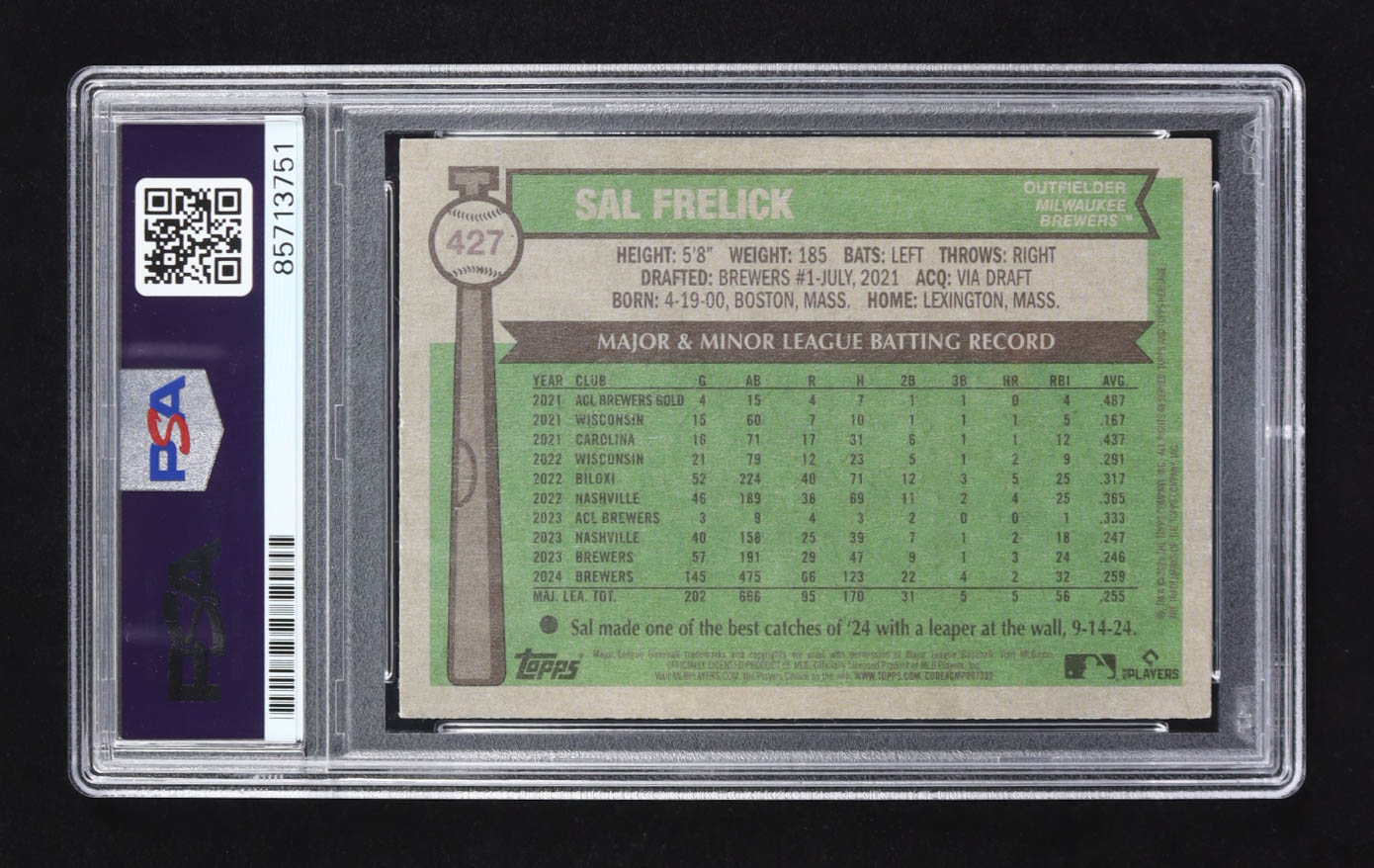 Sal Frelick Signed 2025 Topps Heritage #427 (PSA) at PristineAuction.com Sal Frelick Signed 2025 Topps Heritage #427 (PSA) at PristineAuction.com