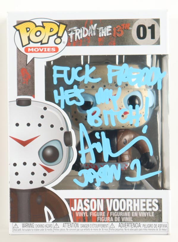 Ari Lehman Signed "Friday the 13th" #01 Jason Voorhees Funko Pop! Vinyl Figure Inscribed "F*** Freddy He's My B****!" & "Jason 1" (JSA) at PristineAuction.com Ari Lehman Signed "Friday the 13th" #01 Jason Voorhees Funko Pop! Vinyl Figure Inscribed "F*** Freddy He's My B****!" & "Jason 1" (JSA) at PristineAuction.com
