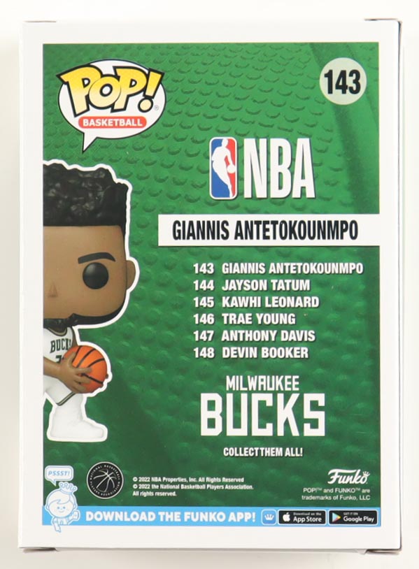 Giannis Antetokounmpo Signed Bucks #143 Funko Pop! Vinyl Figure (JSA) at PristineAuction.com Giannis Antetokounmpo Signed Bucks #143 Funko Pop! Vinyl Figure (JSA) at PristineAuction.com