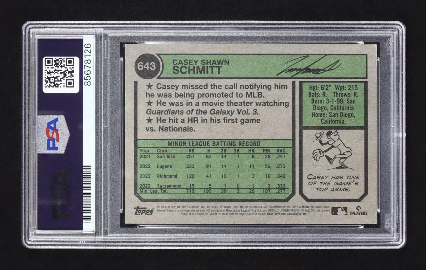Casey Schmitt Signed 2023 Topps Heritage #643 RC (PSA | Autograph Graded PSA 10) at PristineAuction.com Casey Schmitt Signed 2023 Topps Heritage #643 RC (PSA | Autograph Graded PSA 10) at PristineAuction.com